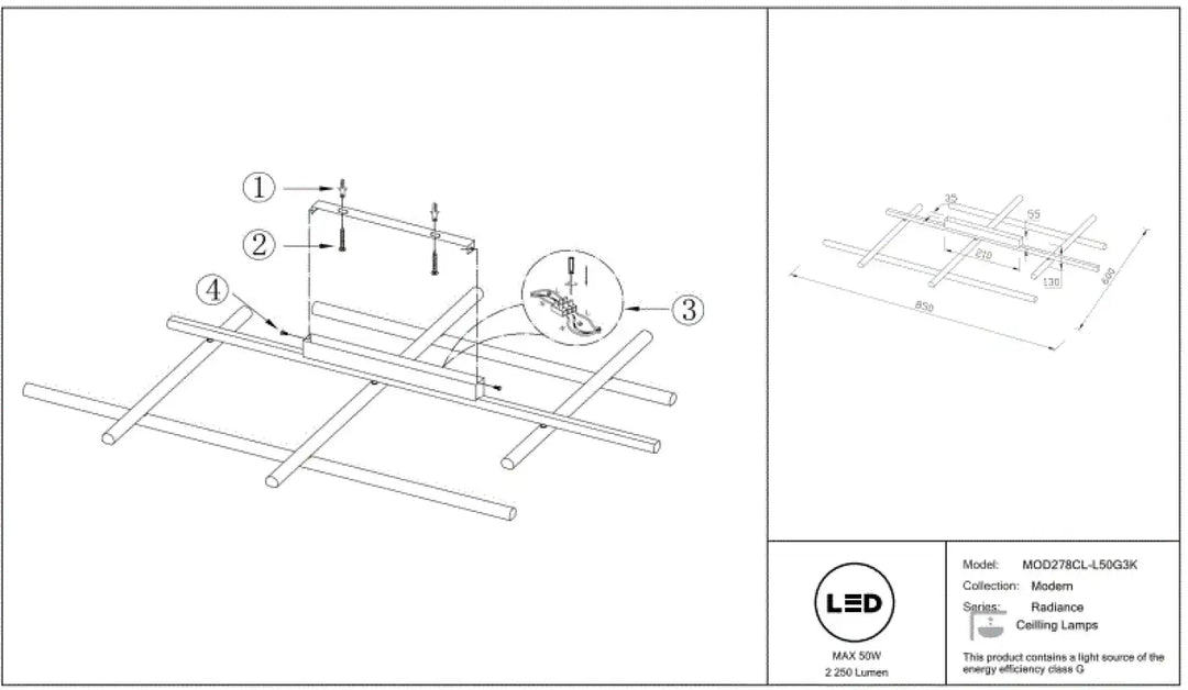 Luminaire plafonnier radiance à branches dorées avec led intégrée, cadre métallique moderne et fixation ajustable
