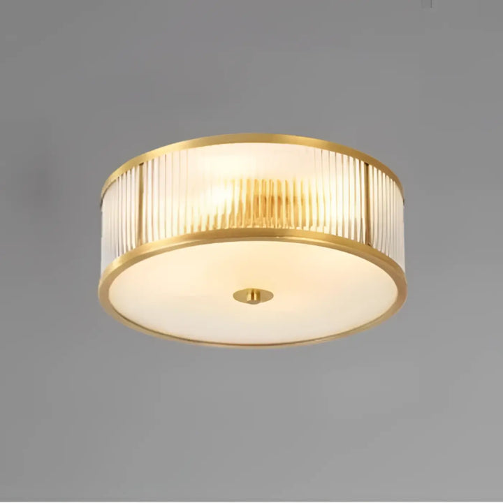 Luminaire plafonnier althea en cadre doré avec verre cannelé vertical et diffuseur givré pour décoration intérieure