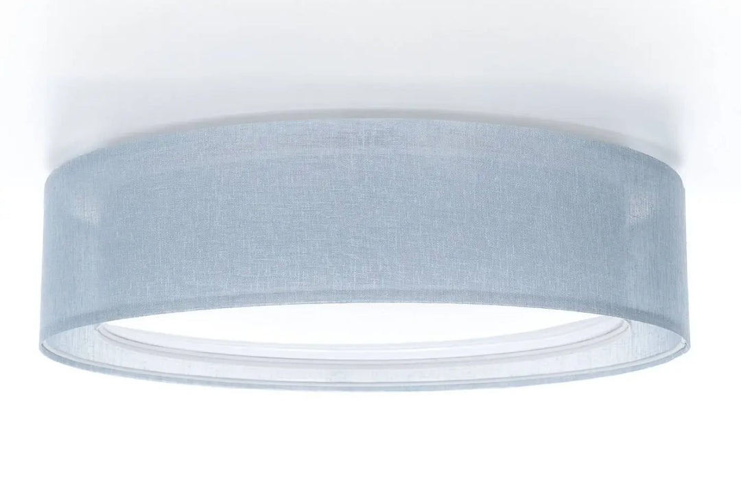 Luminaire plafonnier rond bleu clair en lin texturé cylindrique pour éclairage intérieur élégant et moderne