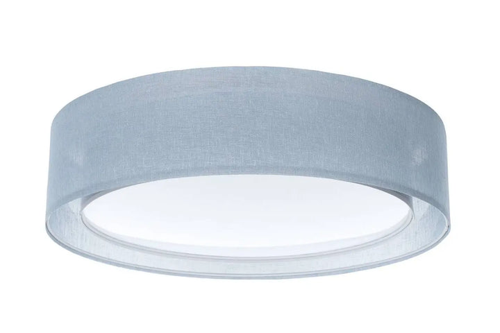 Plafonnier rond bleu clair avec abat-jour en tissu gris doux et bordure en acrylique transparent puRO