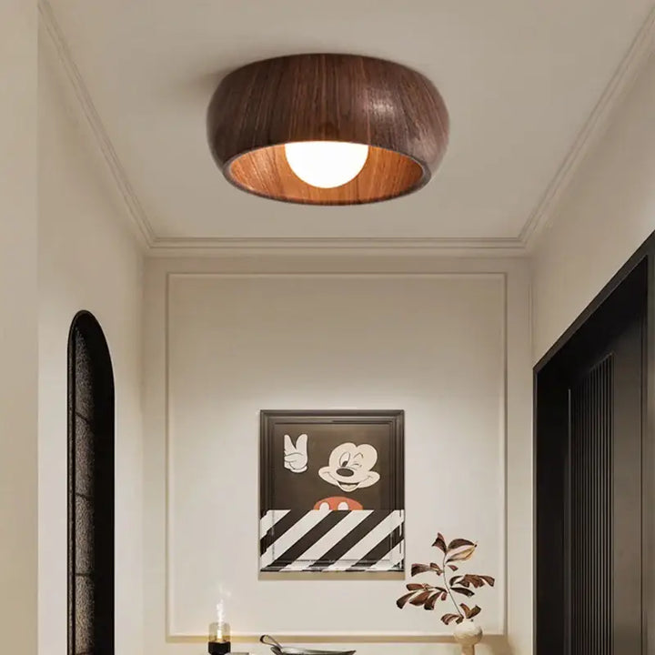 Plafonnier Rond En Bois Clair Et Foncé Pour Couloir

