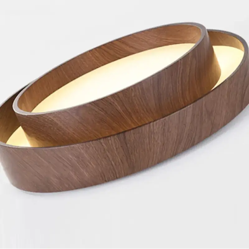 Plafonnier Rond En Bois Design Avec Anneau Décalé

