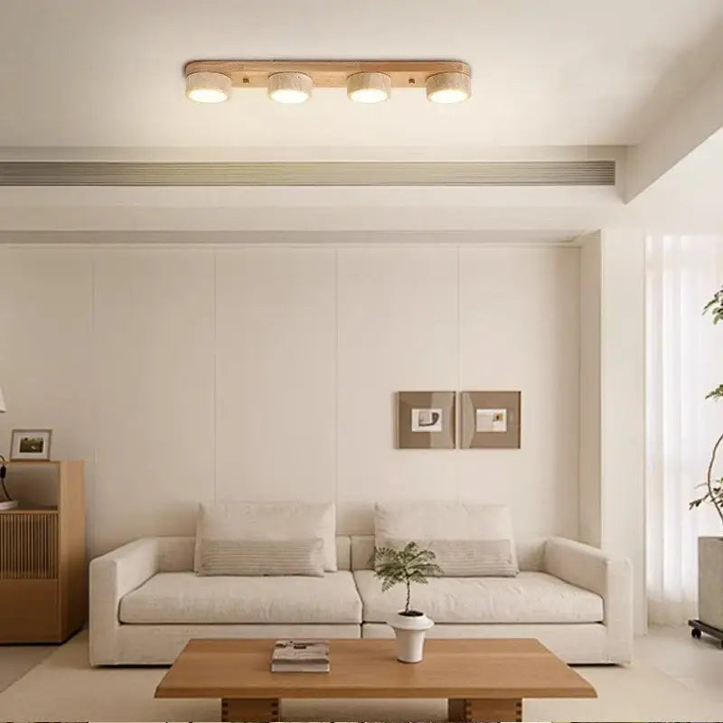 Plafonnier rond en bois et en pierre design scandinave et moderne