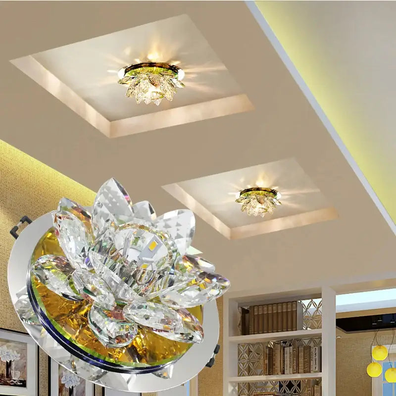 Plafonnier Rond Cristal Étincelant Pour Plafond Sculpté

