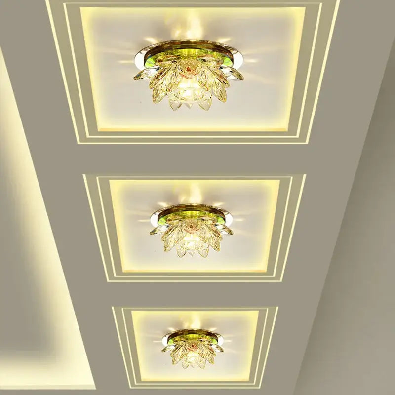 Plafonnier Rond Cristal Étincelant Pour Plafond Sculpté

