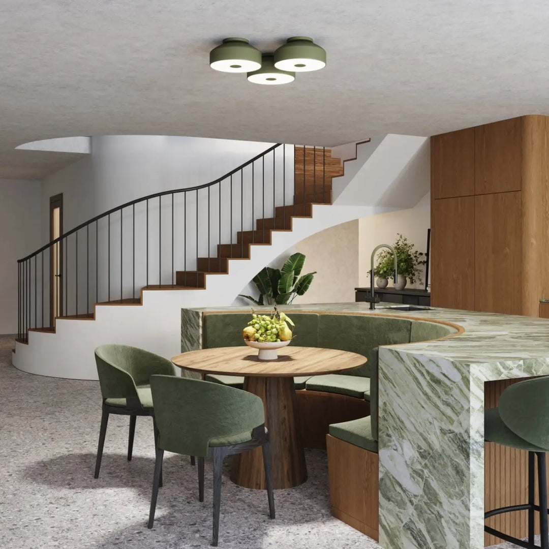 Luminaire Plafonnier vert olive dans un intérieur contemporain