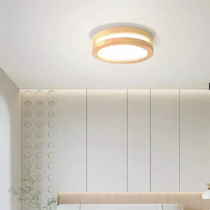 Plafonnier Rond En Bois Clair Avec Éclairage LED Intégré

