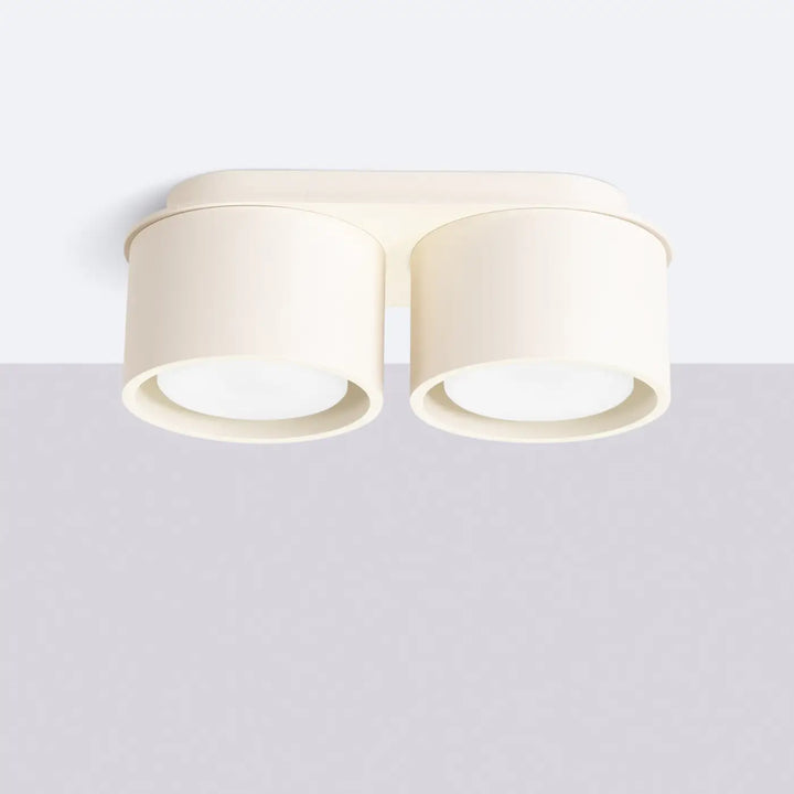 Plafonnier rond plat beige éteint, vue rapprochée