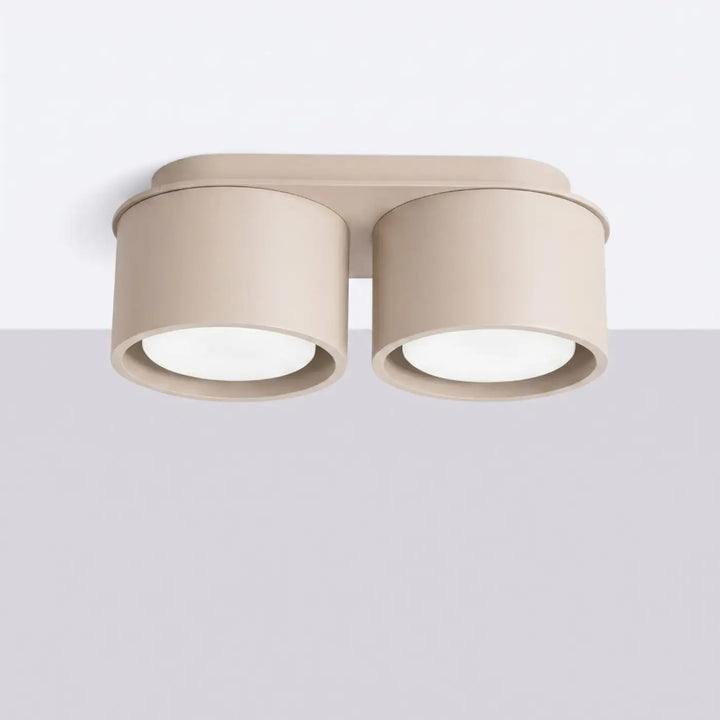 Plafonnier rond plat taupe éteint, vue rapprochée
