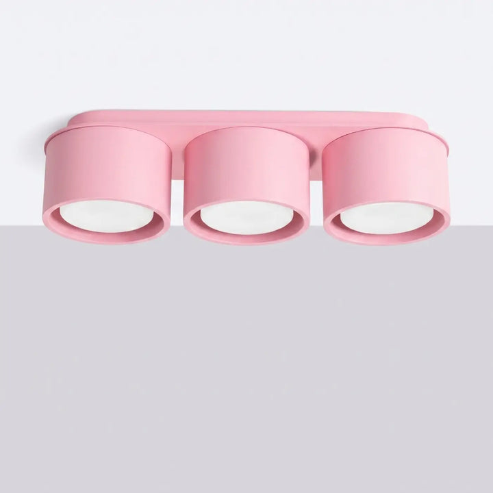 Plafonnier rond plat rose éteint, vue rapprochée