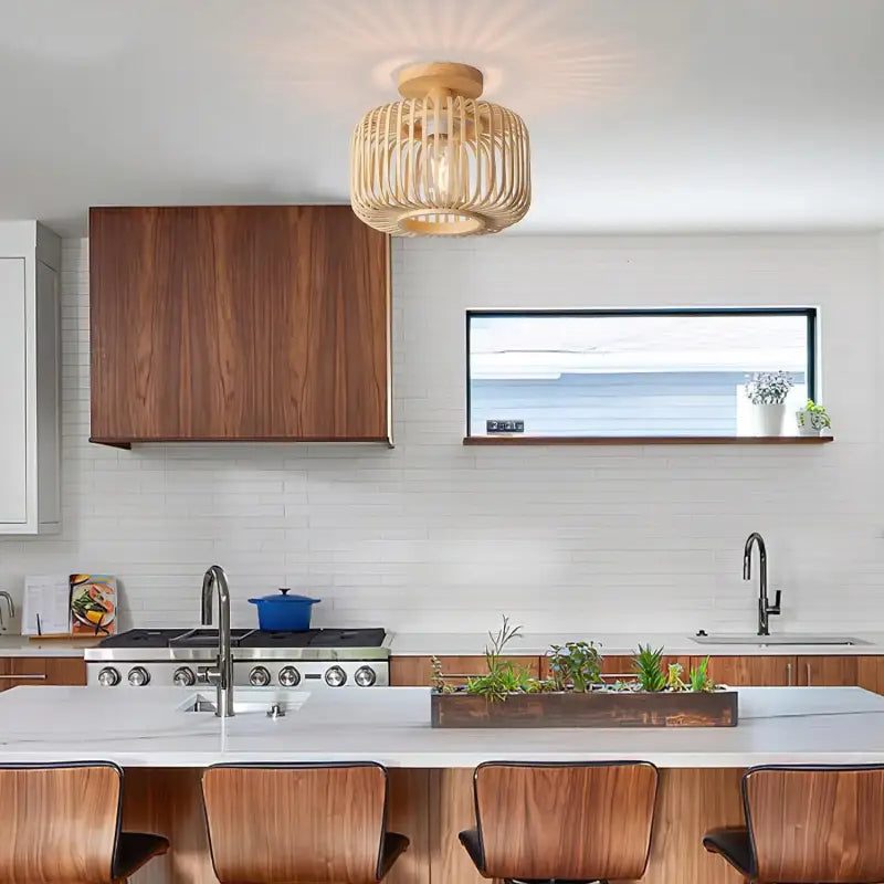 Plafonnier En Bambou Tressé Luminaire Naturel Moderne

