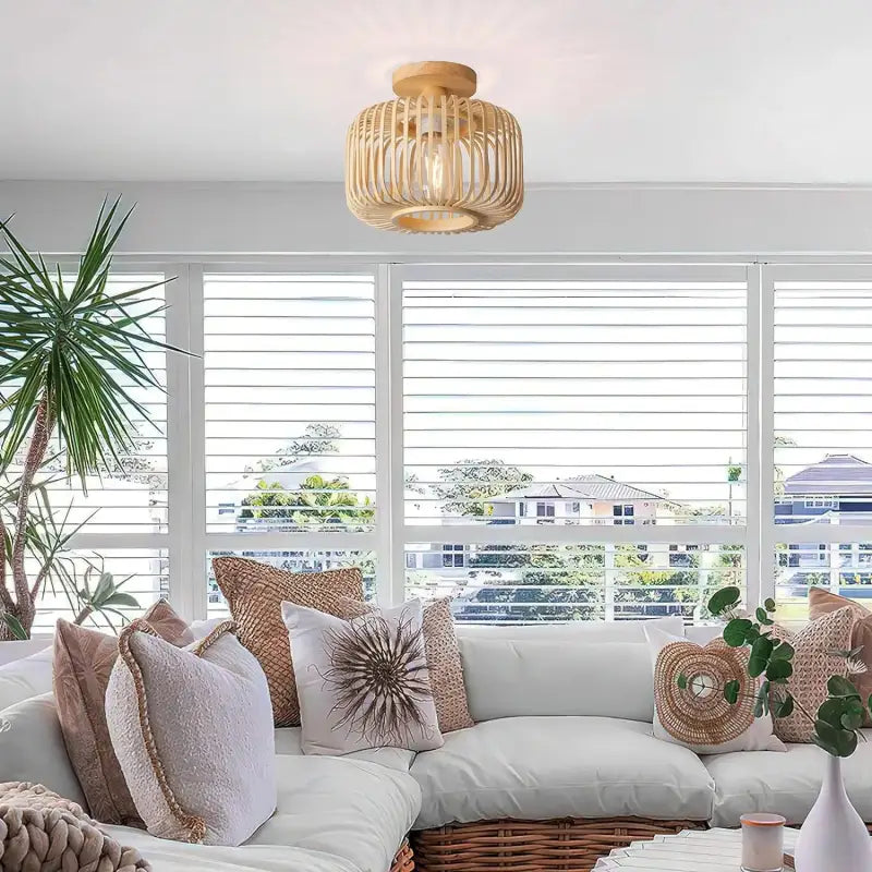 Plafonnier En Bambou Tressé Luminaire Naturel Moderne

