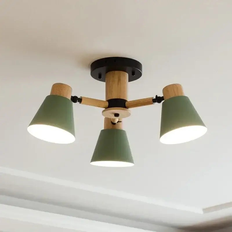 Plafonnier Scandinave Contemporain Bois Métal Vert Blanc