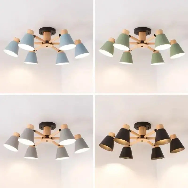Plafonnier Scandinave Contemporain Bois Métal Vert Blanc