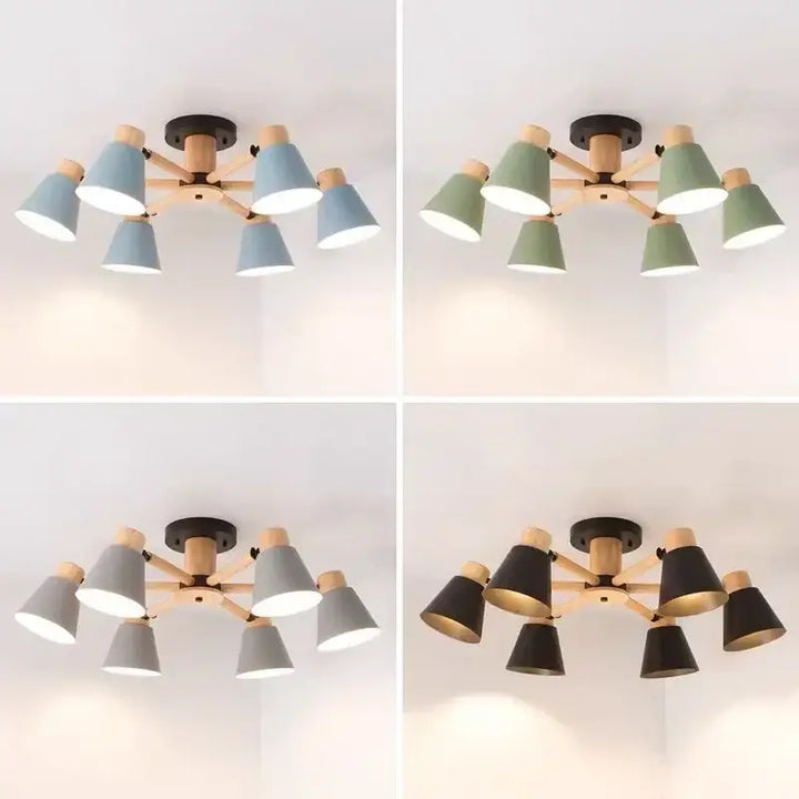 Plafonnier Scandinave Contemporain Bois Métal Vert Blanc