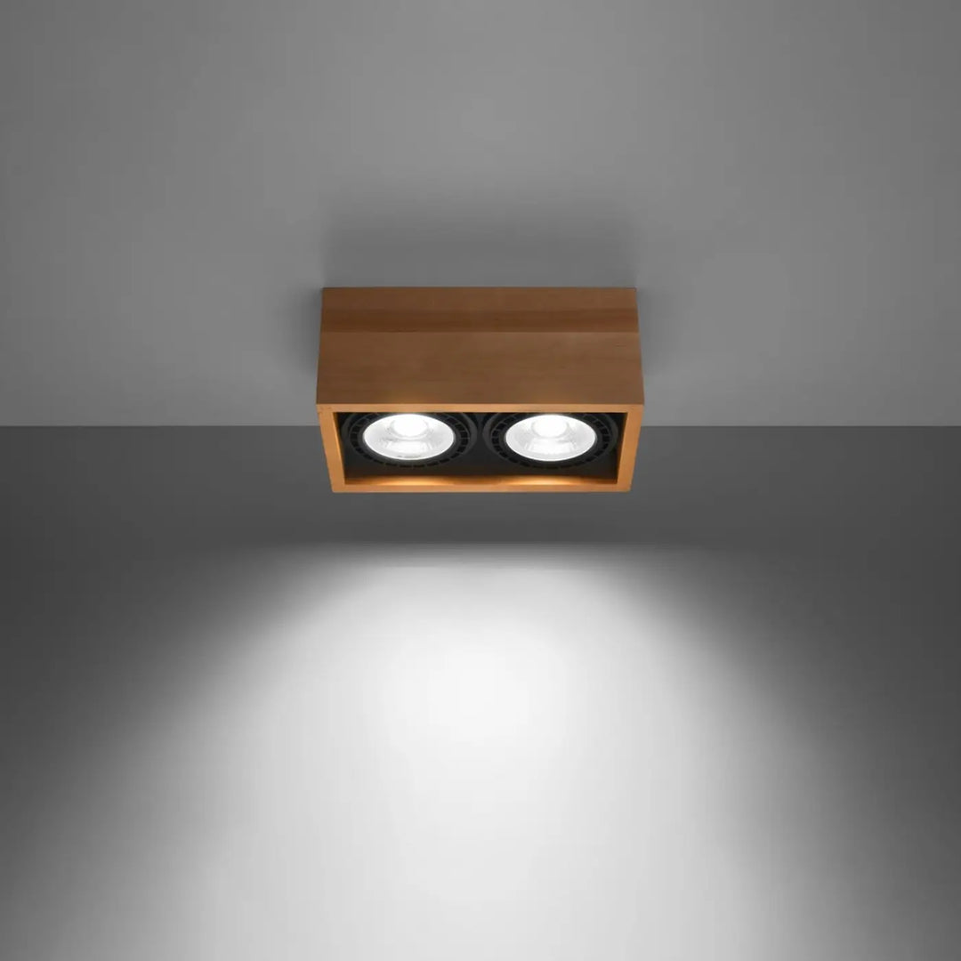 Luminaire plafonnier bois naturel allumé
