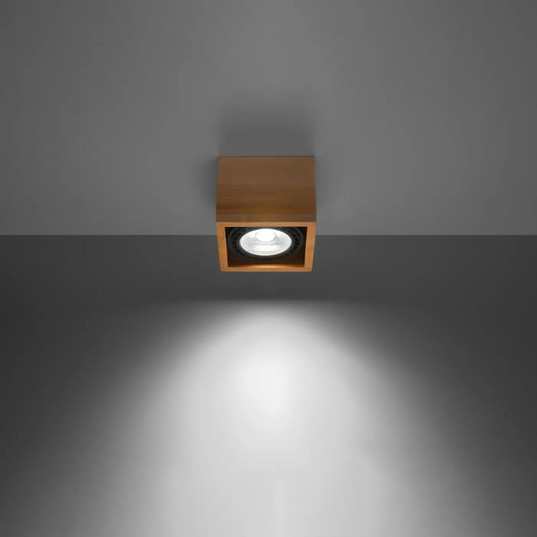Luminaire plafonnier bois naturel allumé