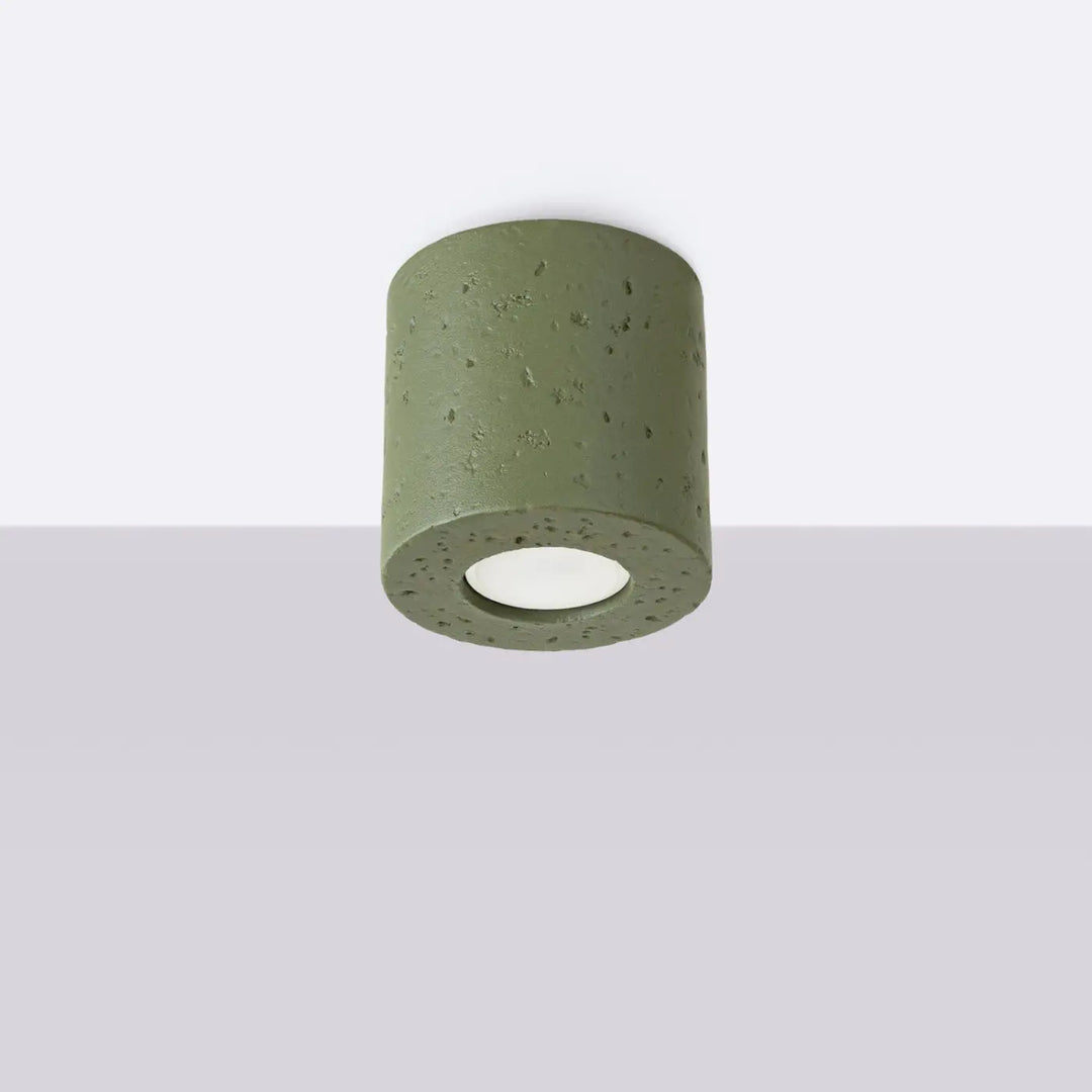 Luminaire Plafonnier vert olive éteinte, vue rapprochée