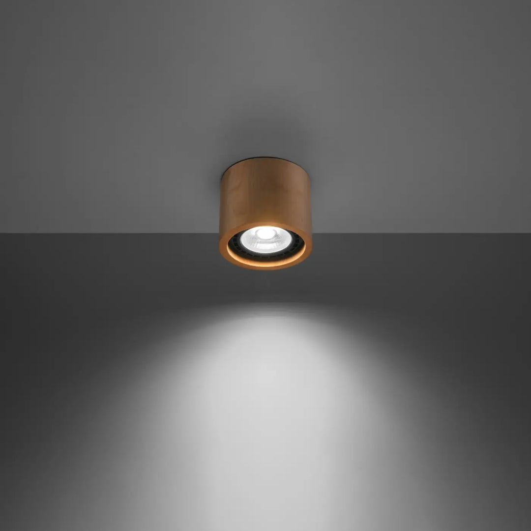 Luminaire plafonnier bois naturel allumé