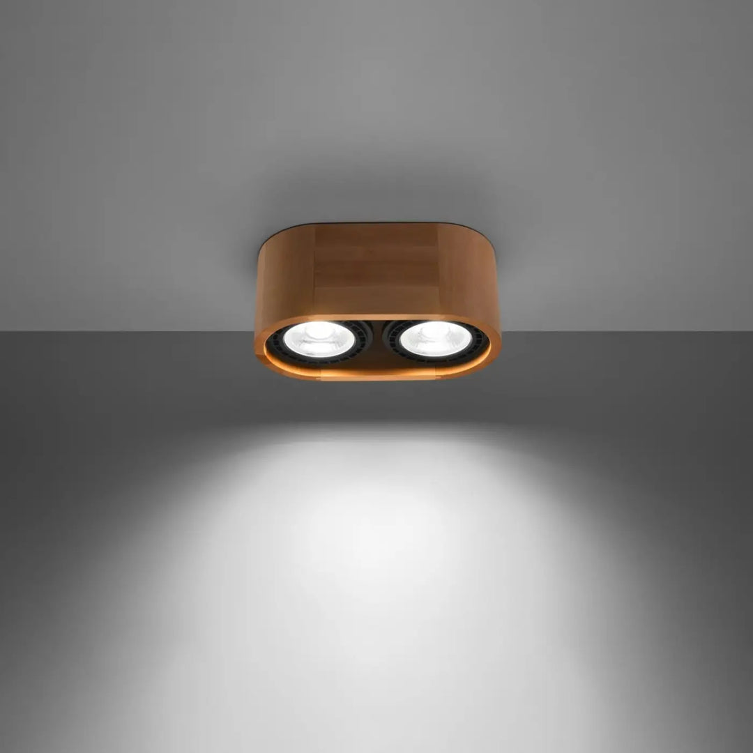 Luminaire plafonnier bois naturel allumé