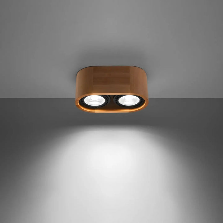 Luminaire plafonnier bois naturel allumé