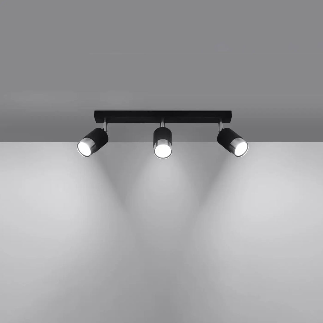Plafonnier noir/chromé allumé
