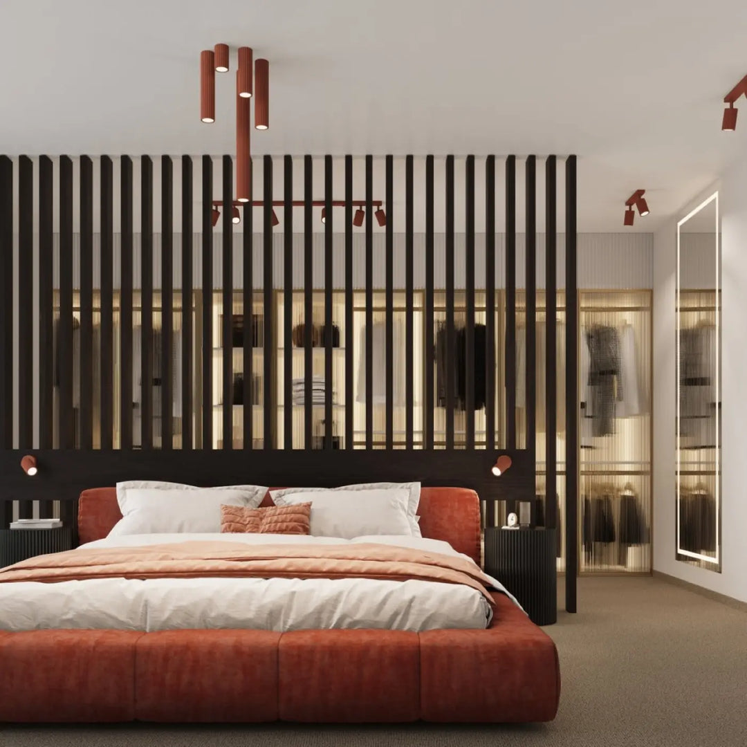 Luminaire Plafonnier ocre rouge dans un intérieur contemporain