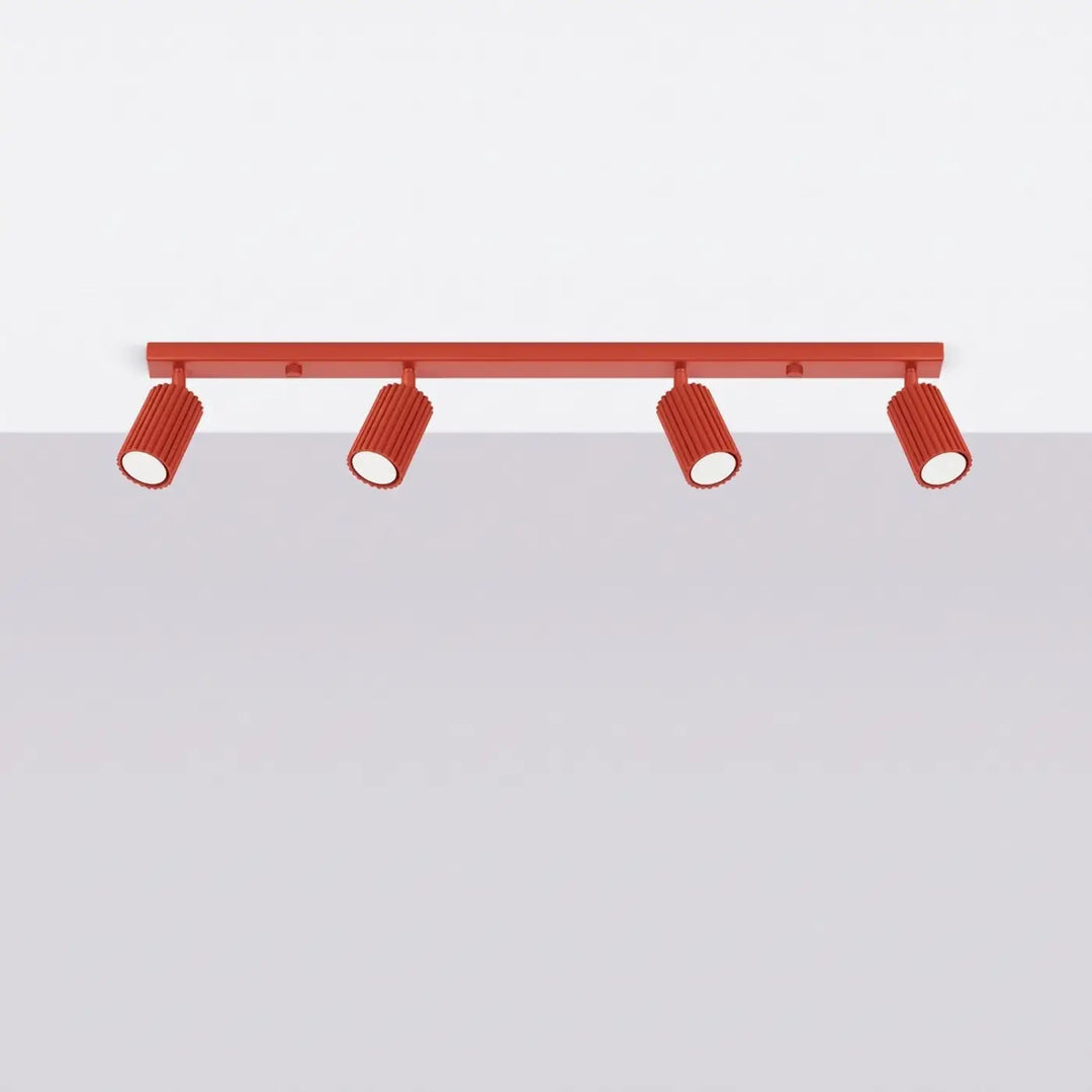 Luminaire Plafonnier rouge éteinte, vue rapprochée