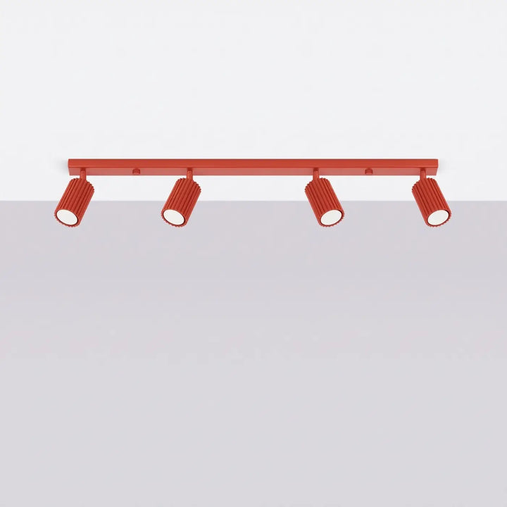 Luminaire Plafonnier rouge éteinte, vue rapprochée