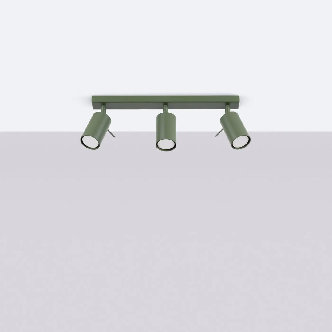 Plafonnier Ring vert olive à rampe de spots orientables, éteint