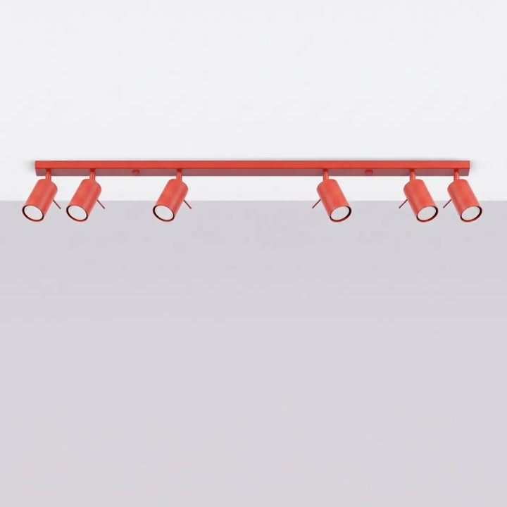 Plafonnier Ring rouge à rampe de spots orientables, éteint