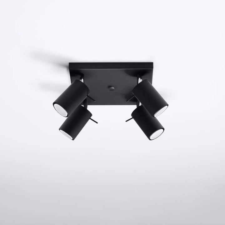 Plafonnier Ring noir à spots orientables groupés, éteint
