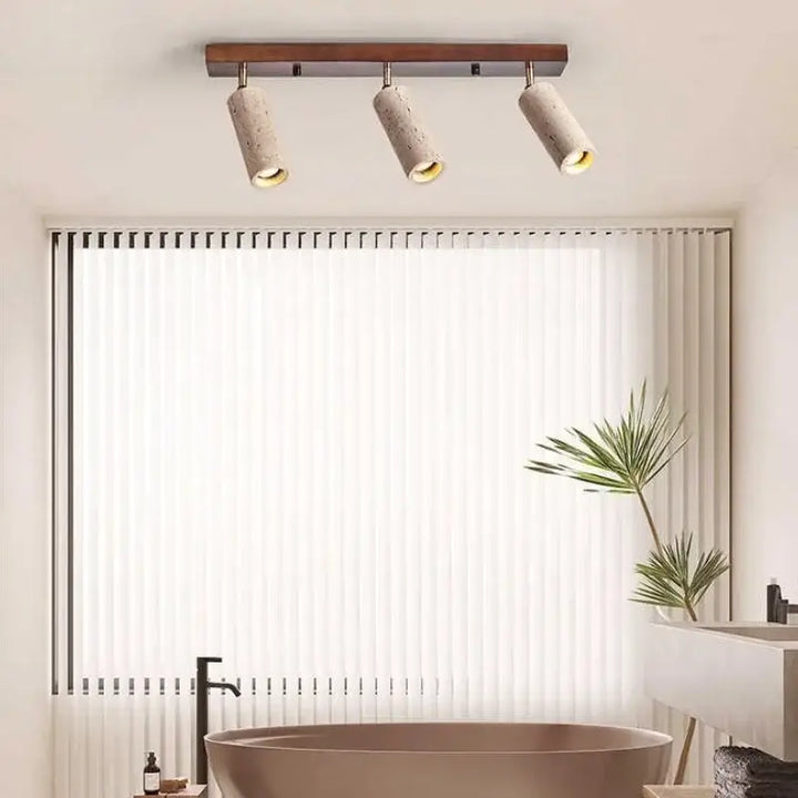 Plafonnier spots en pierre et bois au design scandinave et moderne