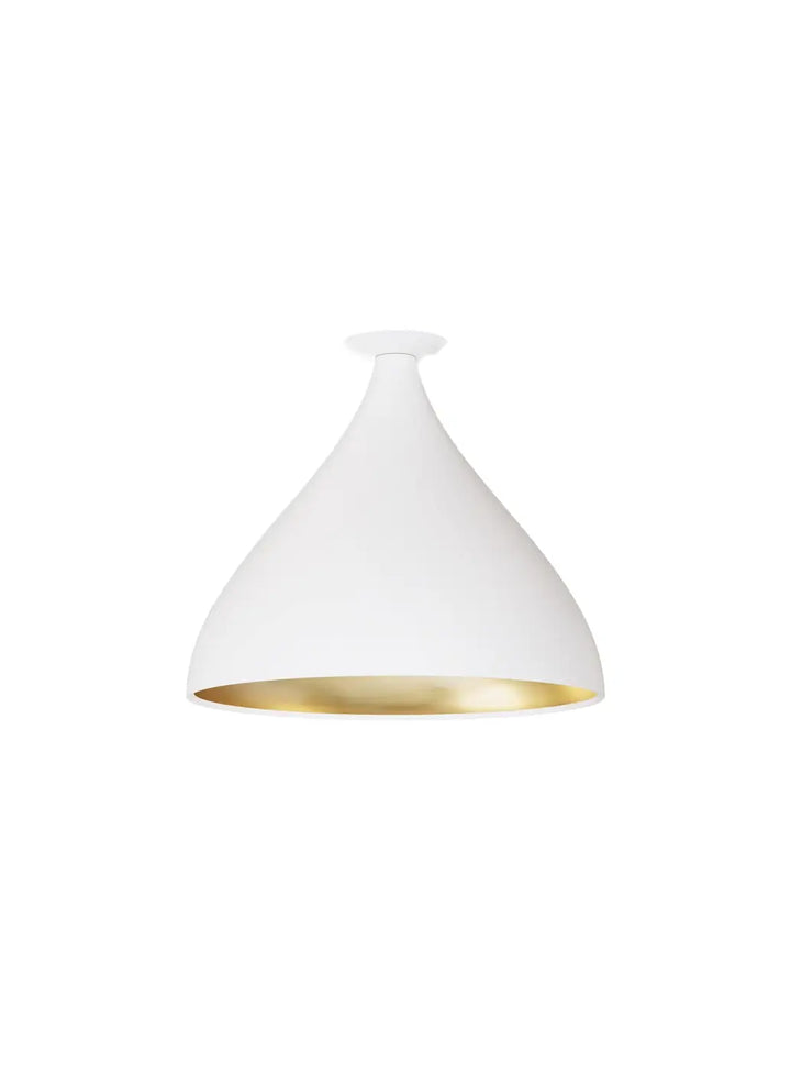 Plafonnier Swell forme moyenne XL, extérieur blanc et intérieur laiton