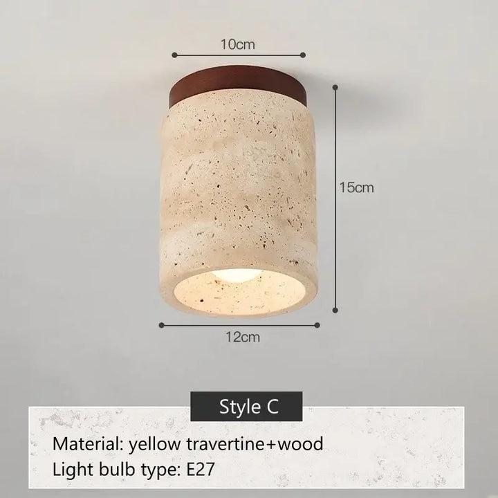 Plafonnier en travertin avec finition en bois design élégant