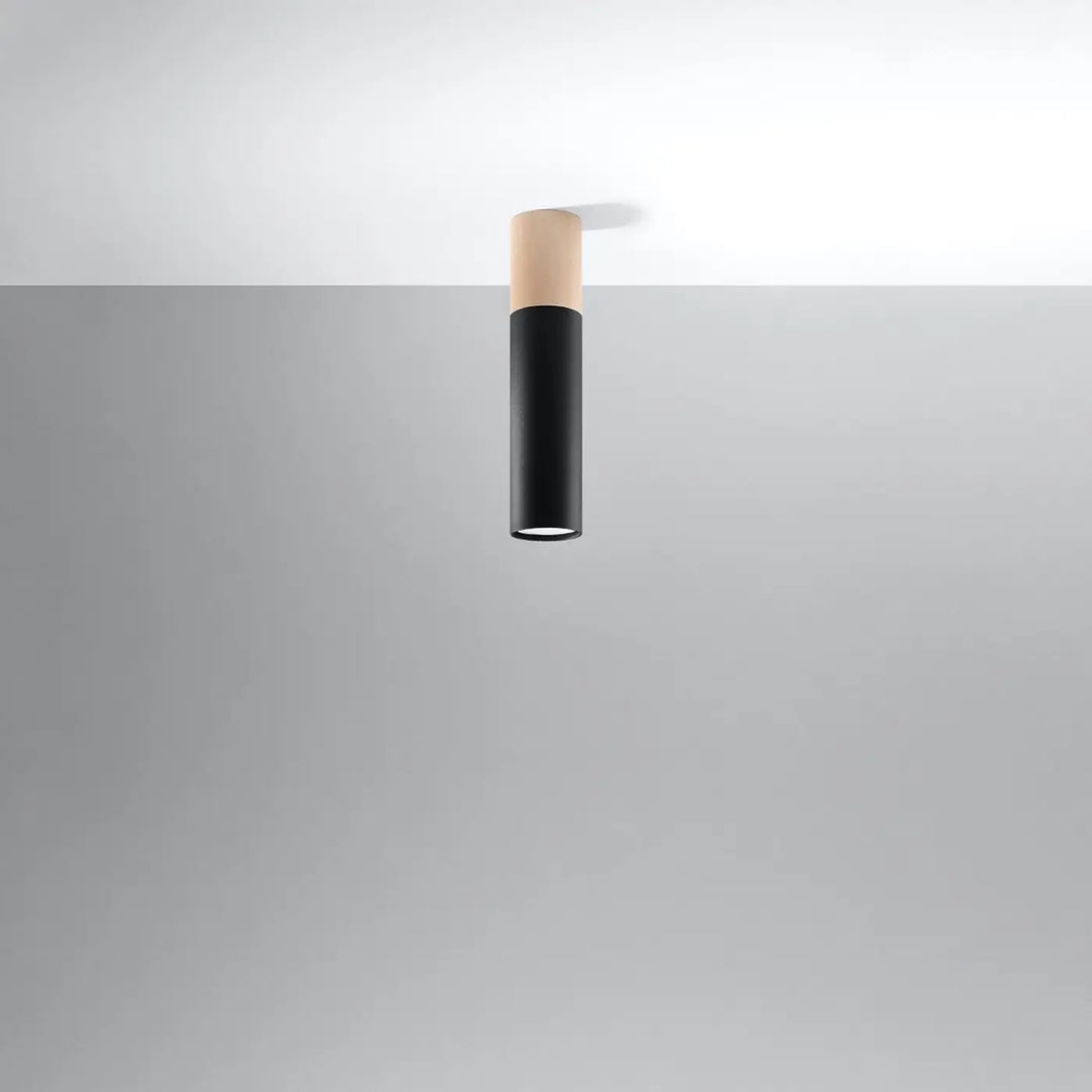 Plafonnier noir/bois naturel éteint