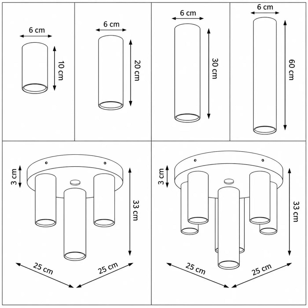 Luminaire plafonnier lagos avec tubes blancs cylindriques en verre et tube d’acier lisse avec ampoule gu10 suspendus