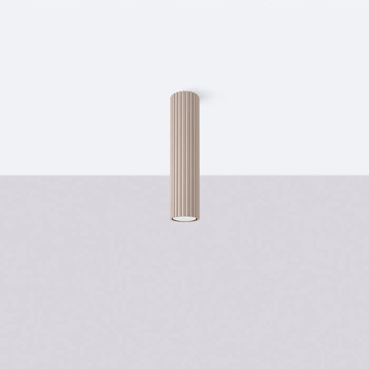 Plafonnier tube Karbon taupe en aluminium cannelé, éteint