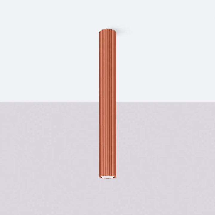 Plafonnier tube Karbon rouge ocre en aluminium cannelé, éteint