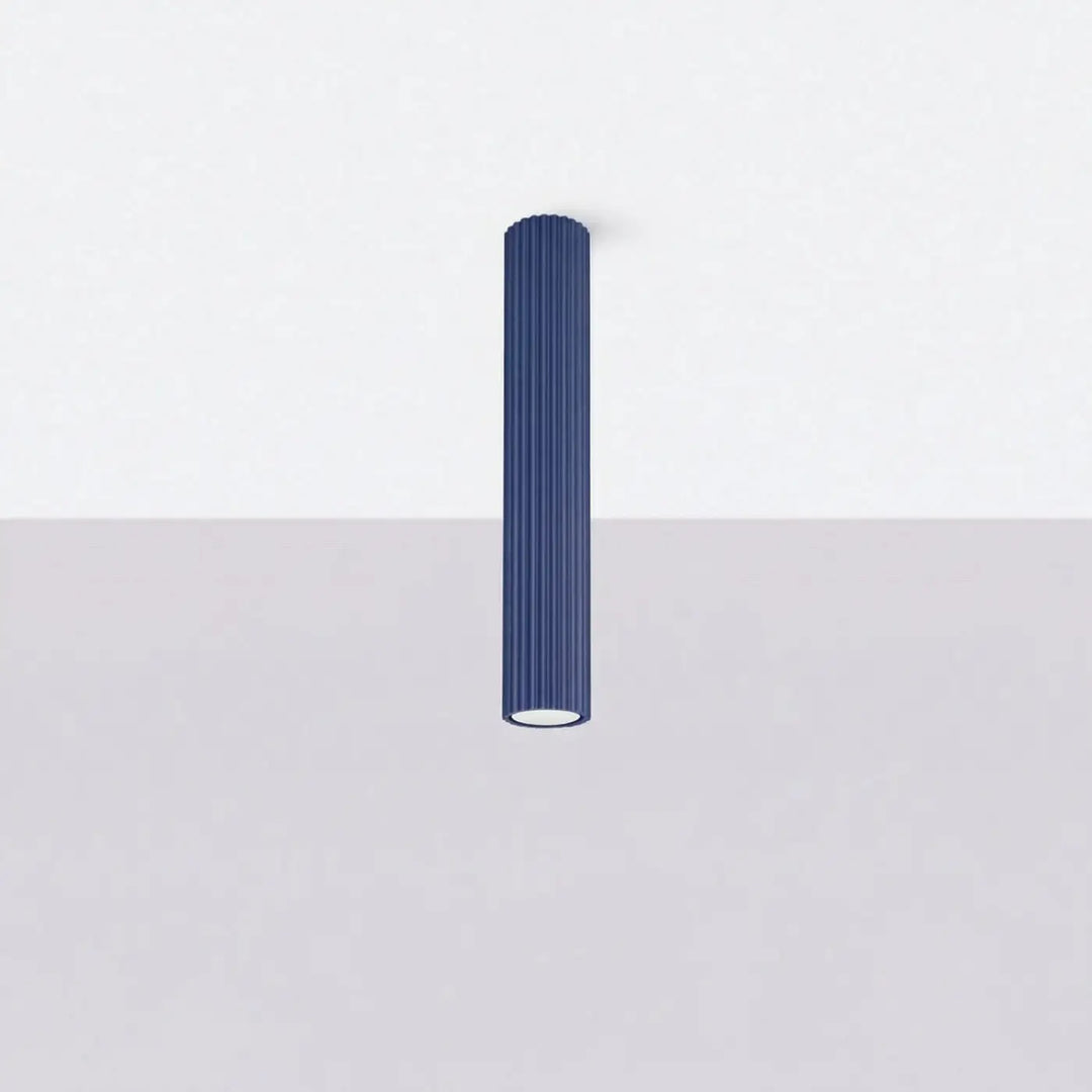 Plafonnier tube Karbon outremer en aluminium cannelé, éteint