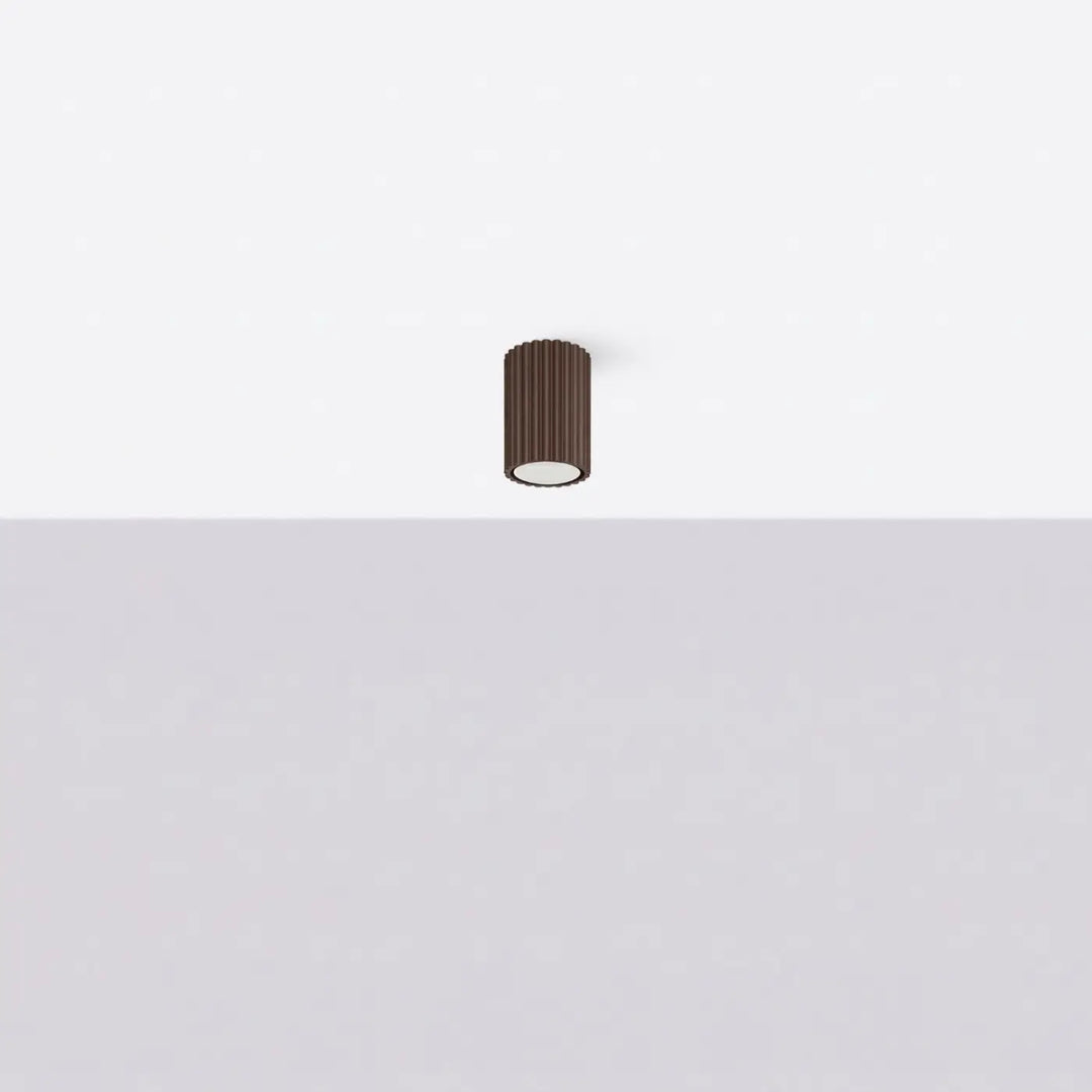 Plafonnier tube Karbon marron en aluminium cannelé, éteint