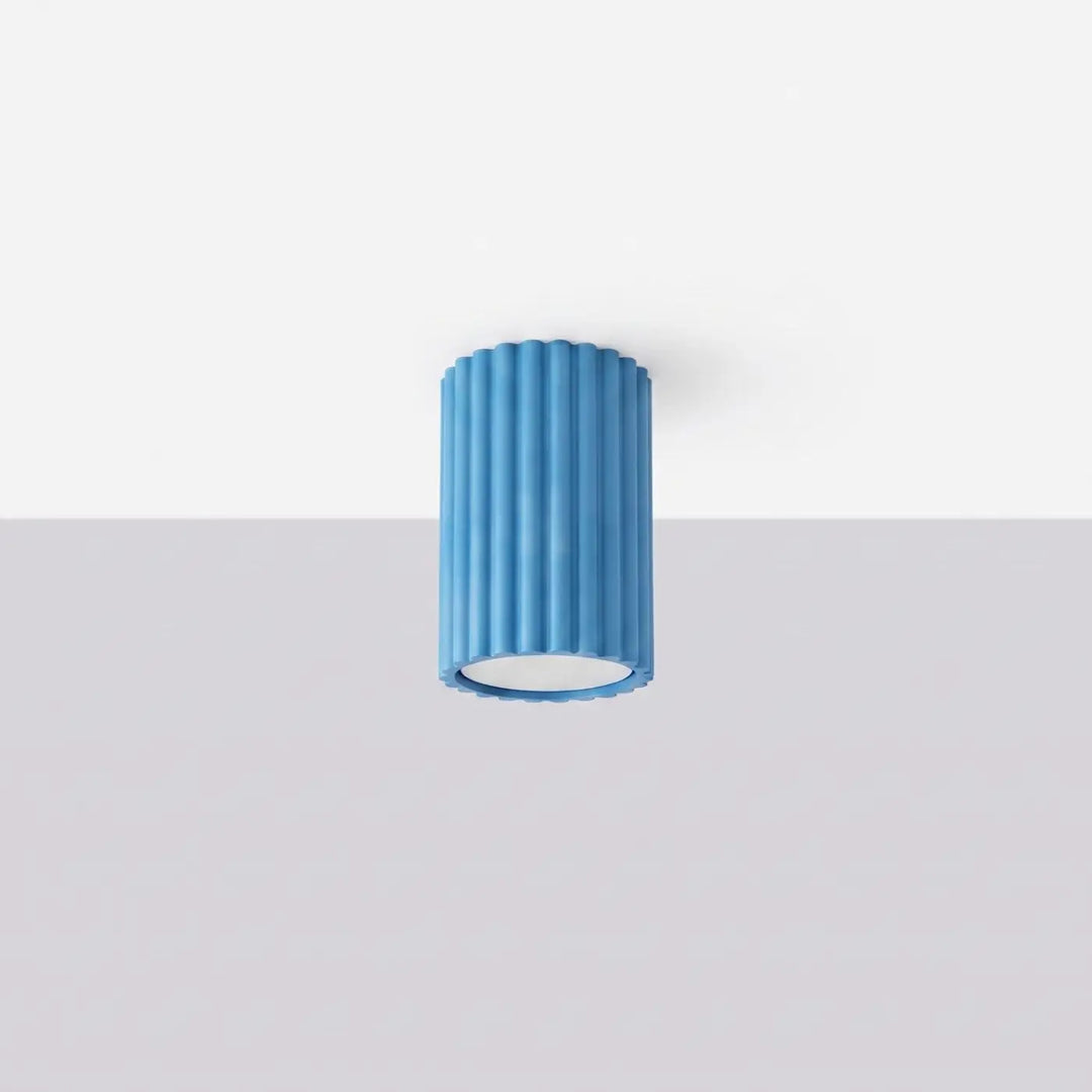 Plafonnier tube Karbon bleu azur en aluminium cannelé, éteint