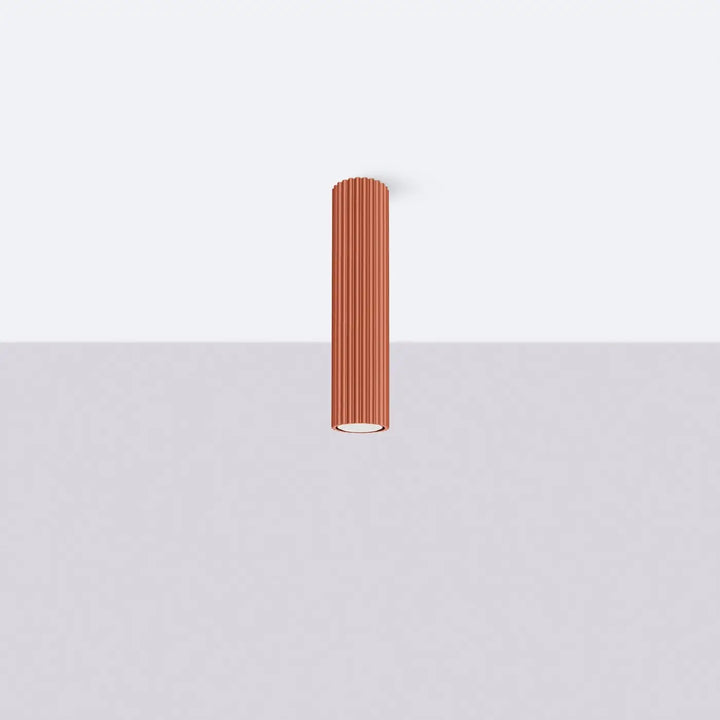 Plafonnier tube Karbon rouge ocre en aluminium cannelé, éteint