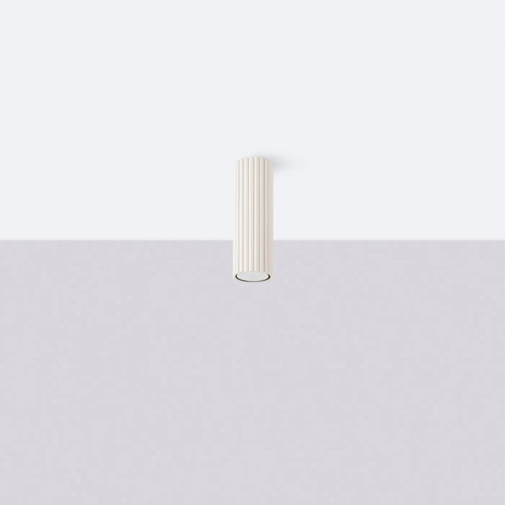 Plafonnier tube Karbon beige en aluminium cannelé, éteint