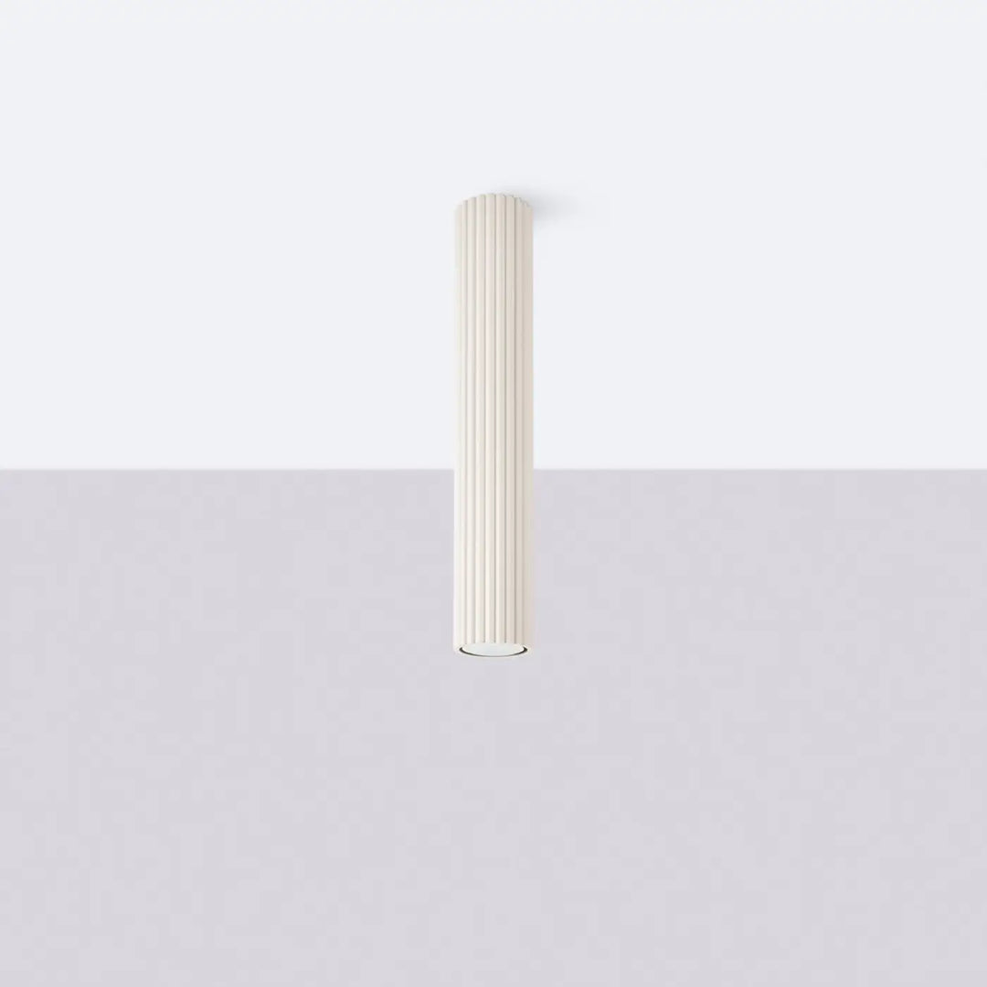 Plafonnier tube Karbon beige en aluminium cannelé, éteint