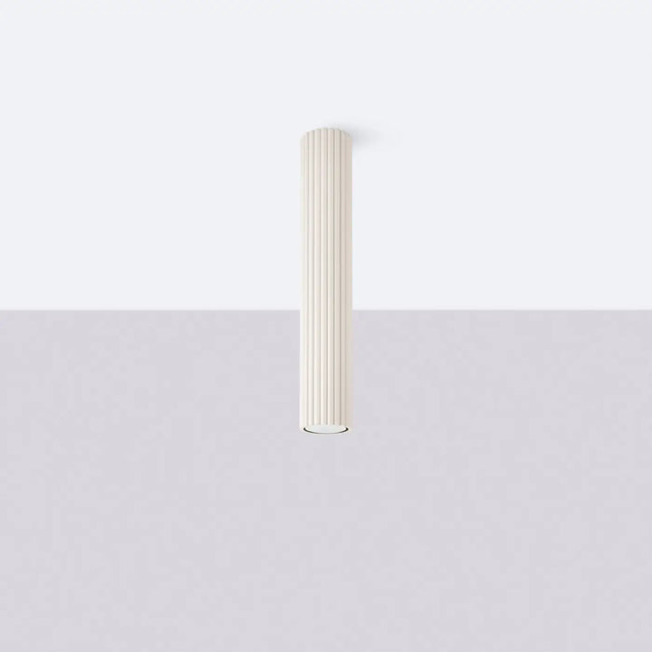 Plafonnier tube Karbon beige en aluminium cannelé, éteint