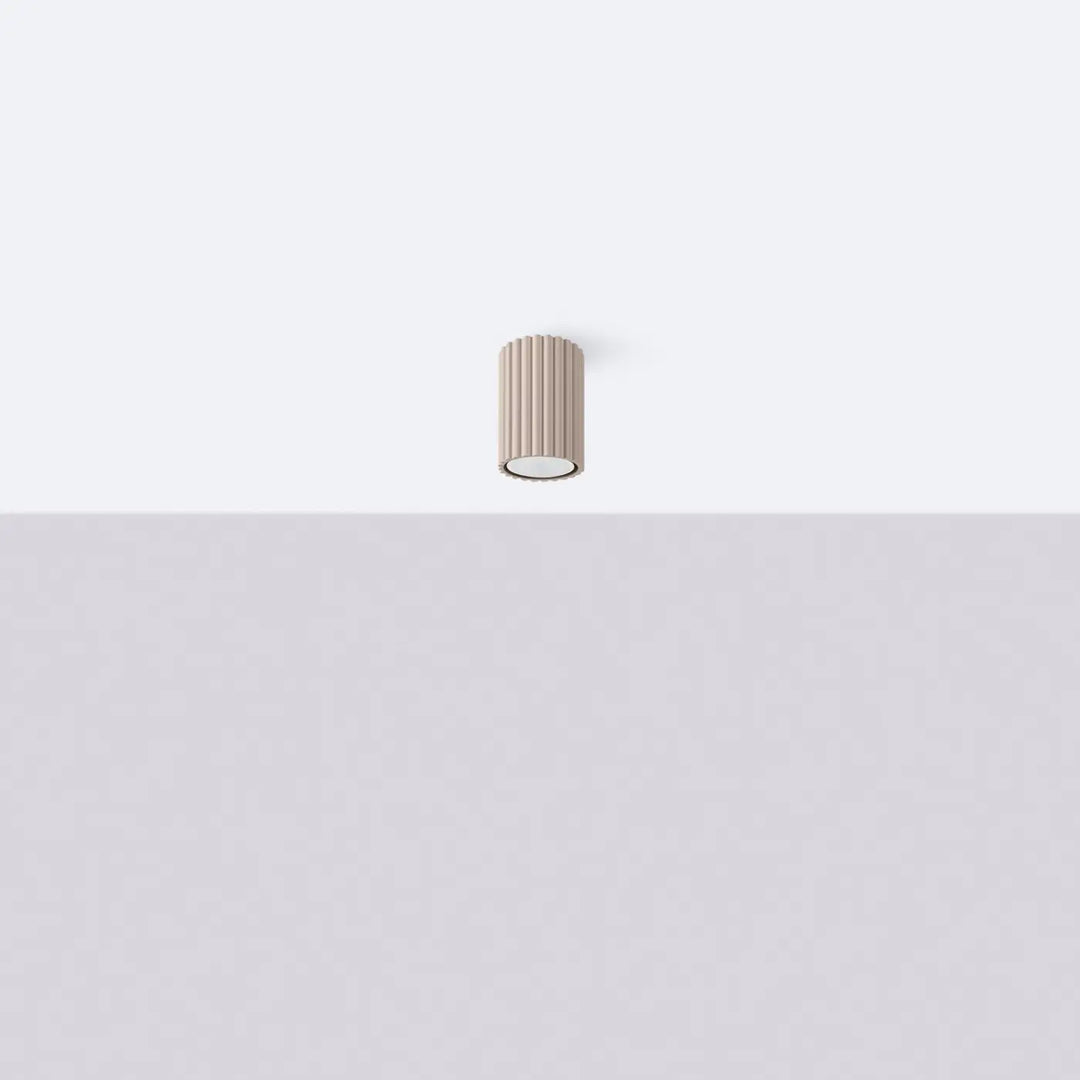 Plafonnier tube Karbon taupe en aluminium cannelé, éteint