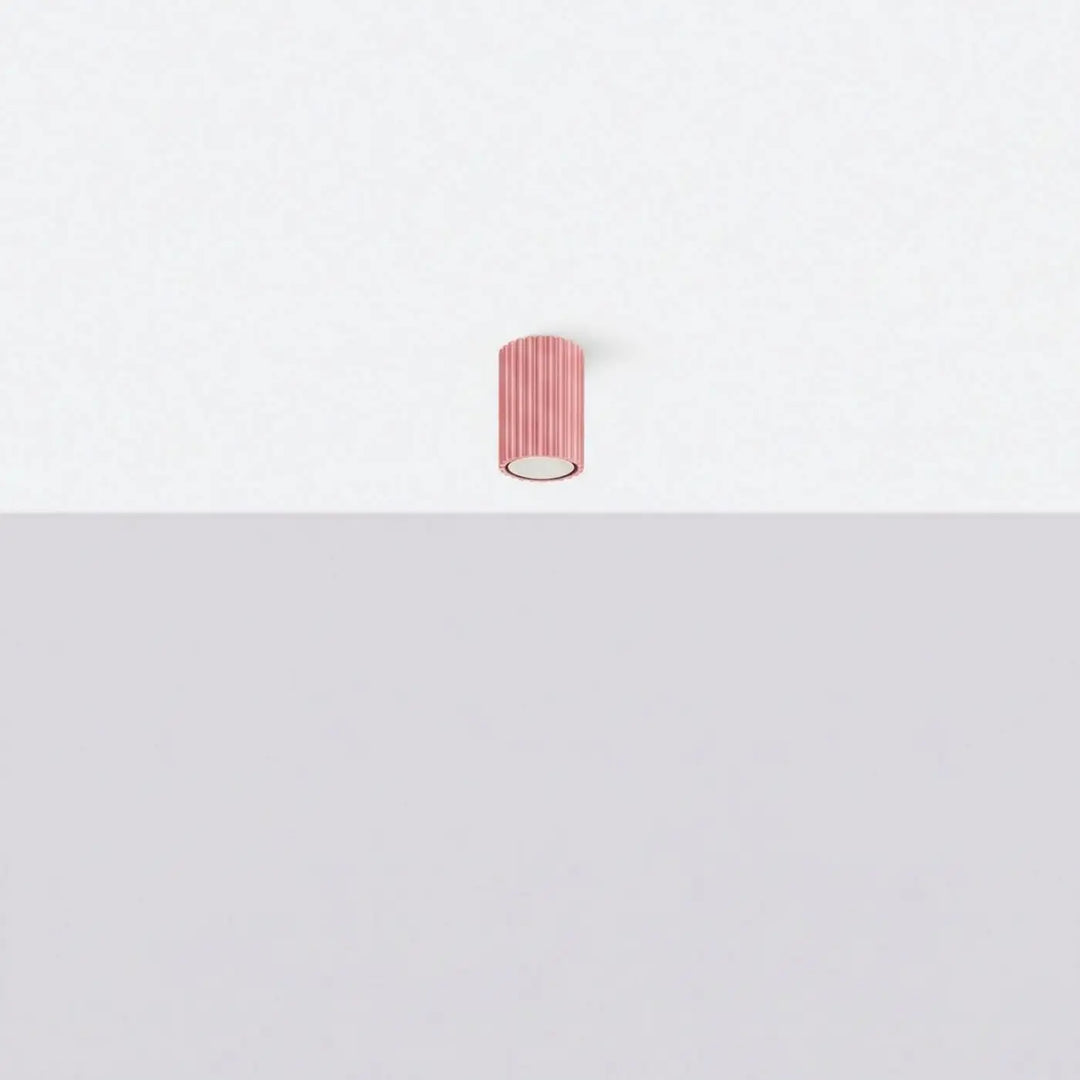 Plafonnier tube Karbon rose en aluminium cannelé, éteint