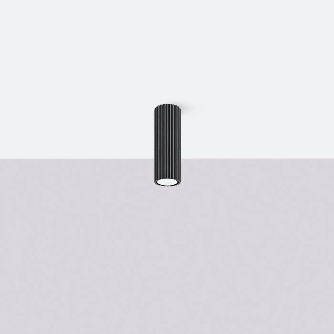 Plafonnier tube Karbon noir en aluminium cannelé, éteint