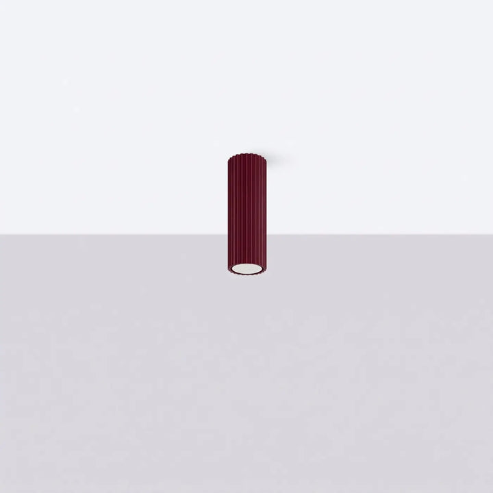 Plafonnier tube Karbon bordeaux en aluminium cannelé, éteint